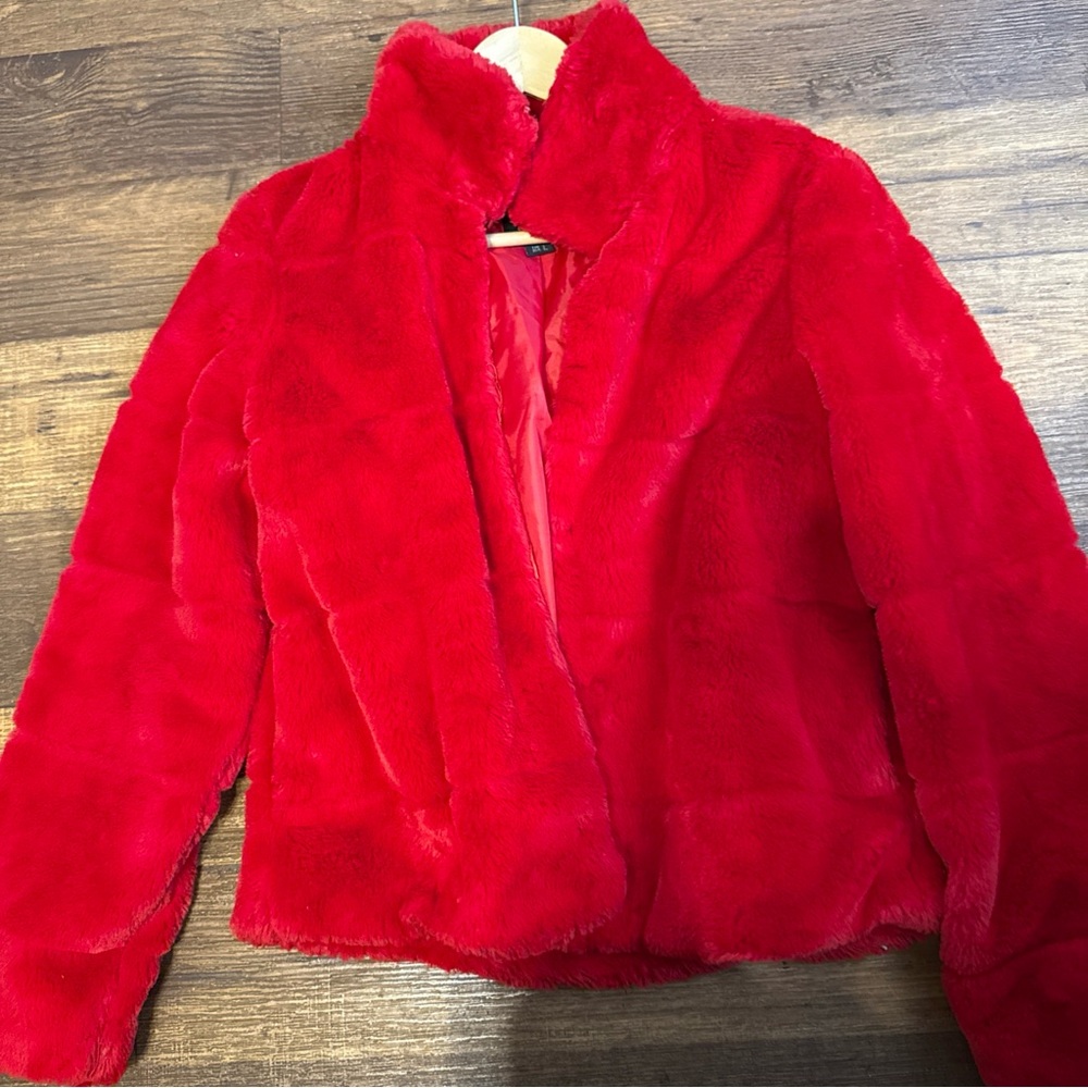 Ruby red faux fur coat stunning